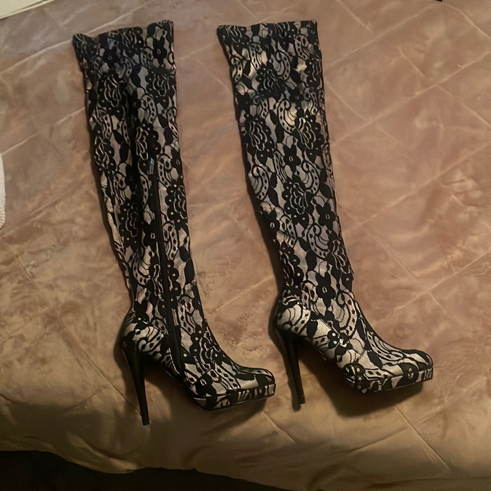 Thigh high lace boots